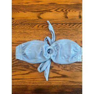 Cider Blue Textured O-Ring Bowknot Strapless Bandeau Bikini Top Size Medium